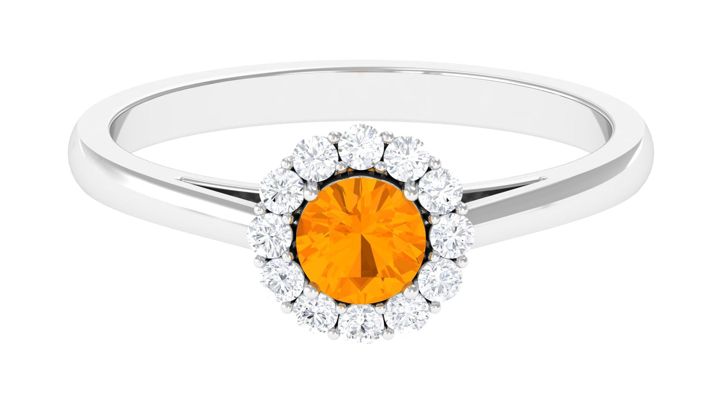 0.45 Carat Fire Opal and Diamond Halo Engagement Ring