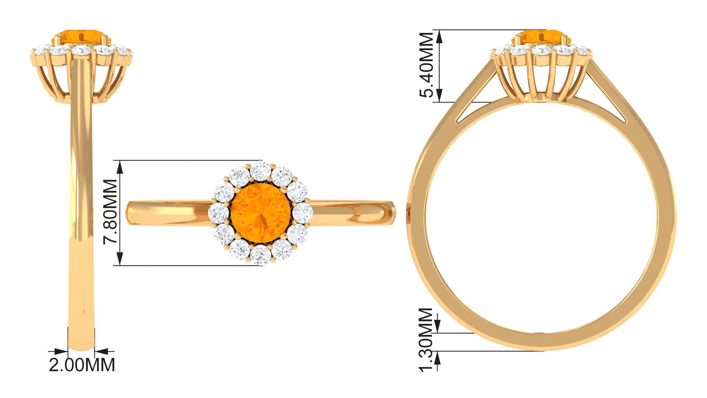 0.45 Carat Fire Opal and Diamond Halo Engagement Ring