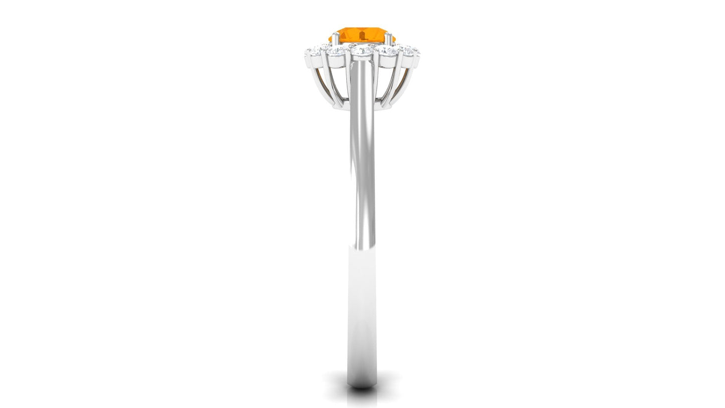0.45 Carat Fire Opal and Diamond Halo Engagement Ring
