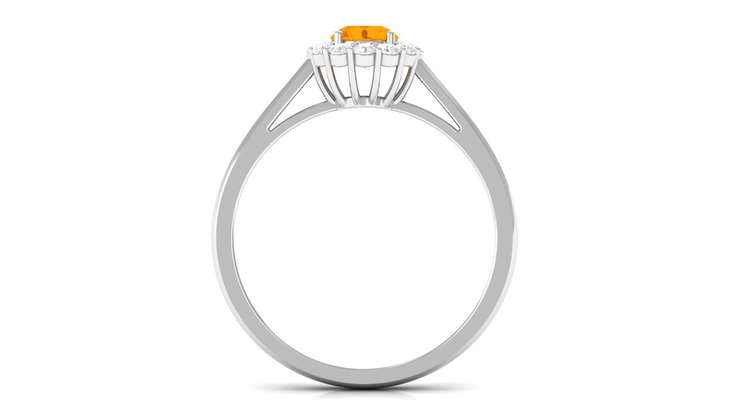 0.45 Carat Fire Opal and Diamond Halo Engagement Ring