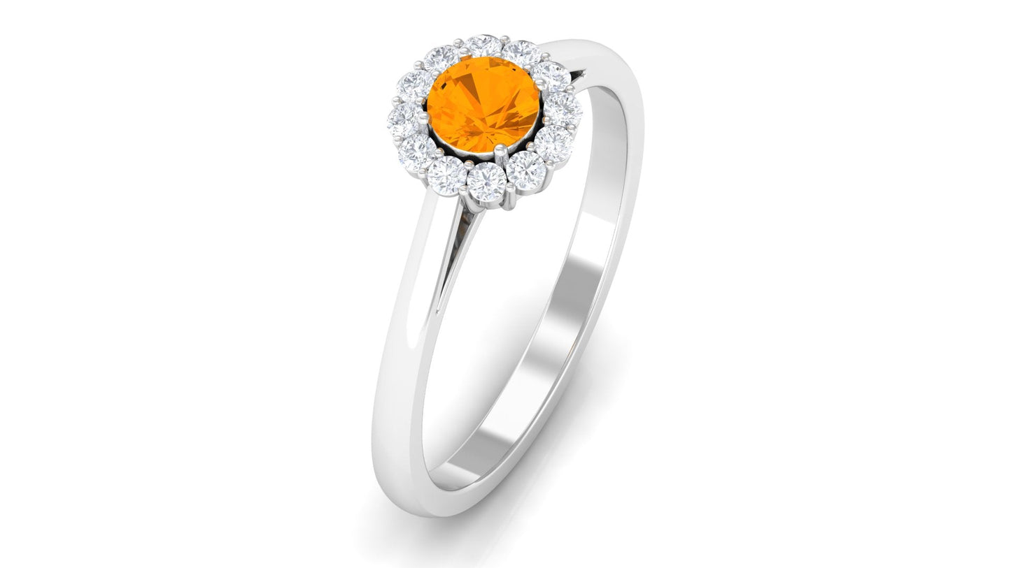 0.45 Carat Fire Opal and Diamond Halo Engagement Ring