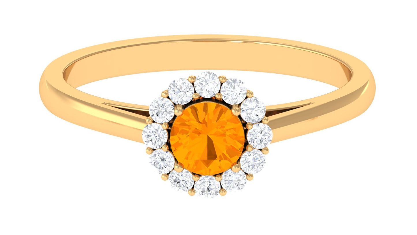0.45 Carat Fire Opal and Diamond Halo Engagement Ring