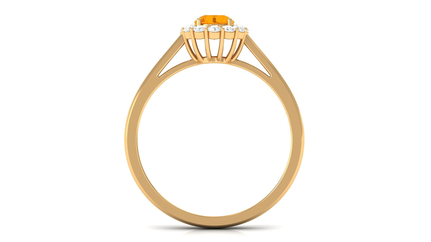 0.45 Carat Fire Opal and Diamond Halo Engagement Ring