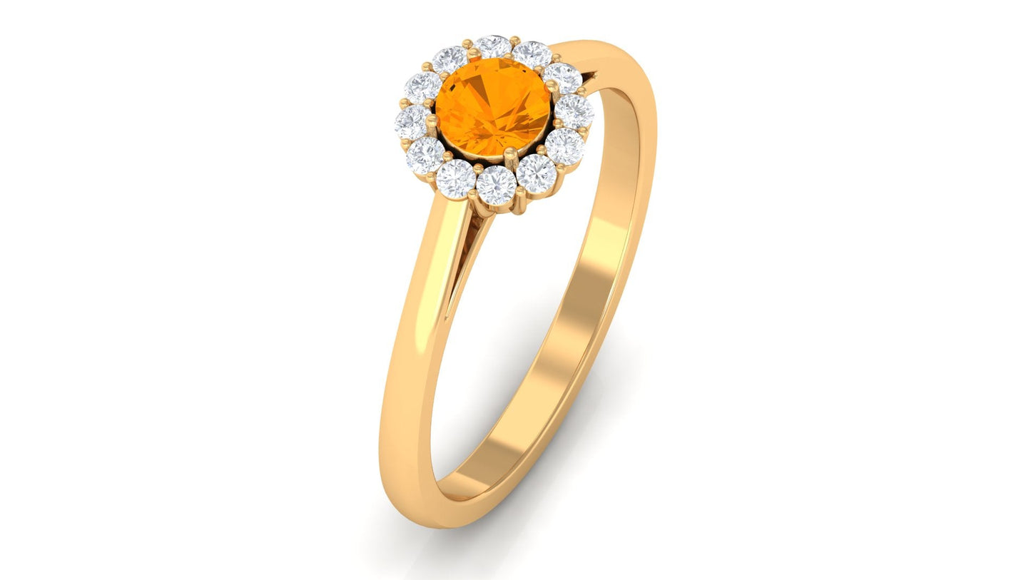 0.45 Carat Fire Opal and Diamond Halo Engagement Ring