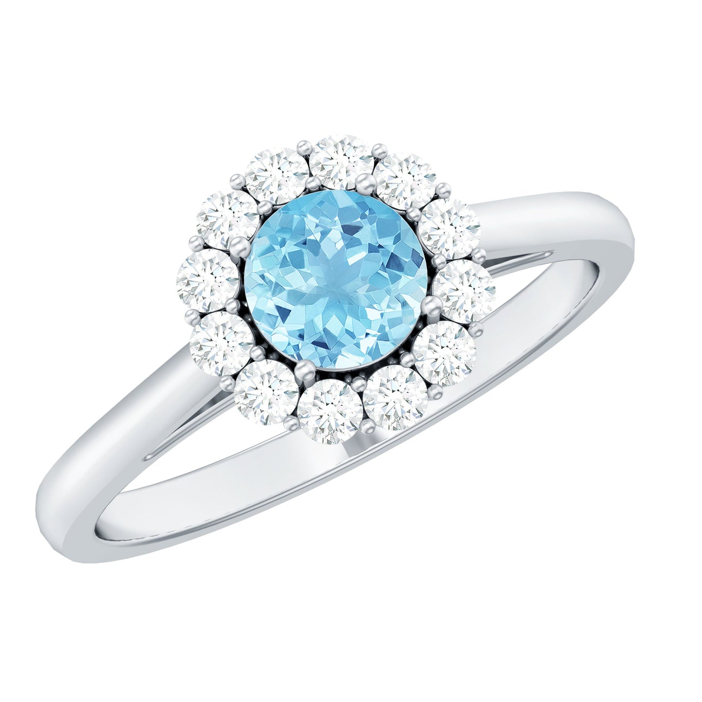 0.8 Carat Aquamarine and Diamond Floating Halo Engagement Ring