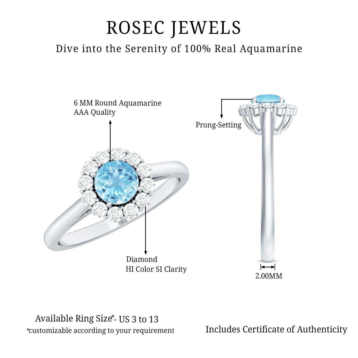 0.8 Carat Aquamarine and Diamond Floating Halo Engagement Ring