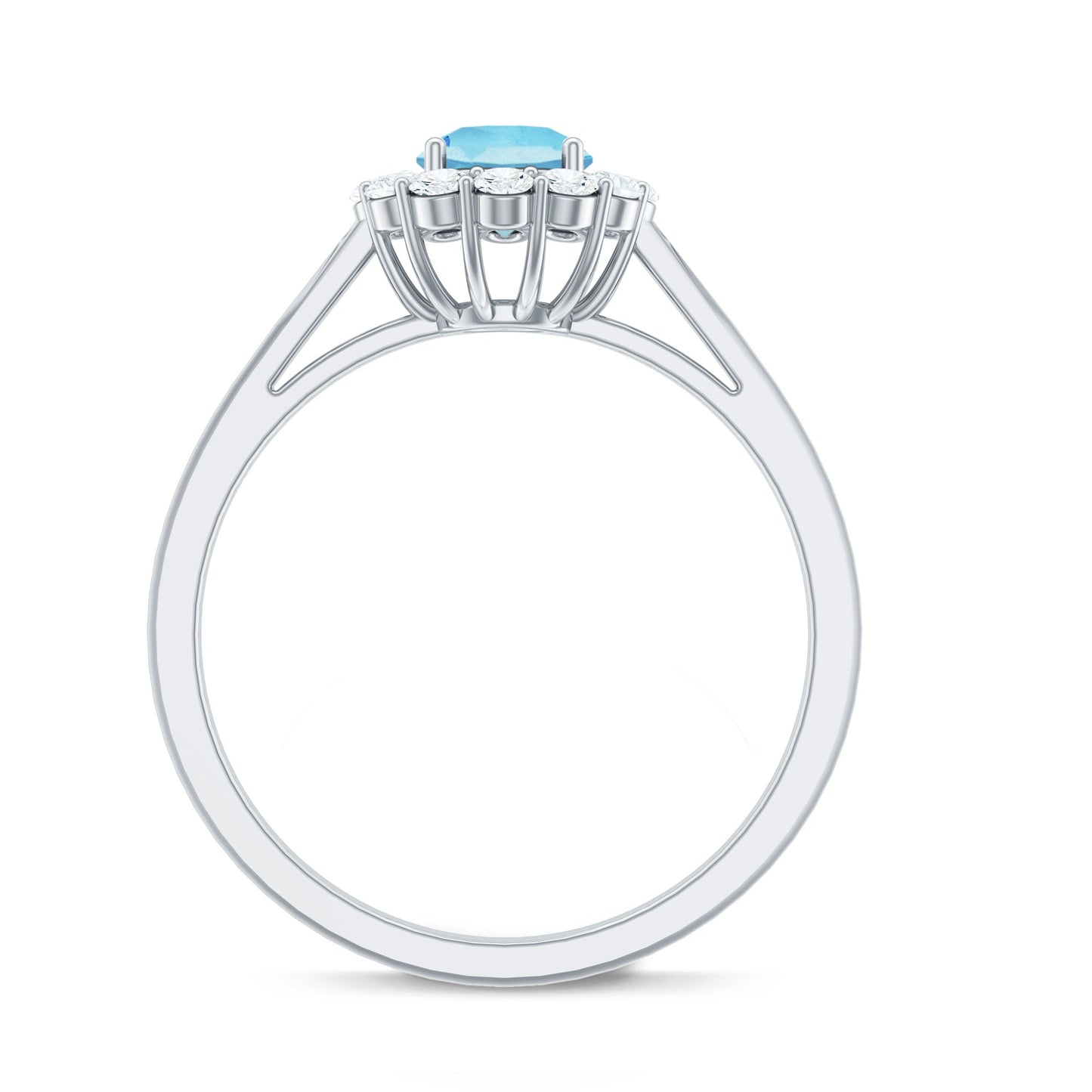 0.8 Carat Aquamarine and Diamond Floating Halo Engagement Ring