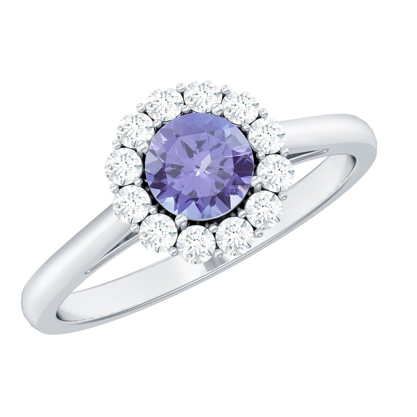 Genuine Tanzanite Classic Engagement Ring with Diamond Halo