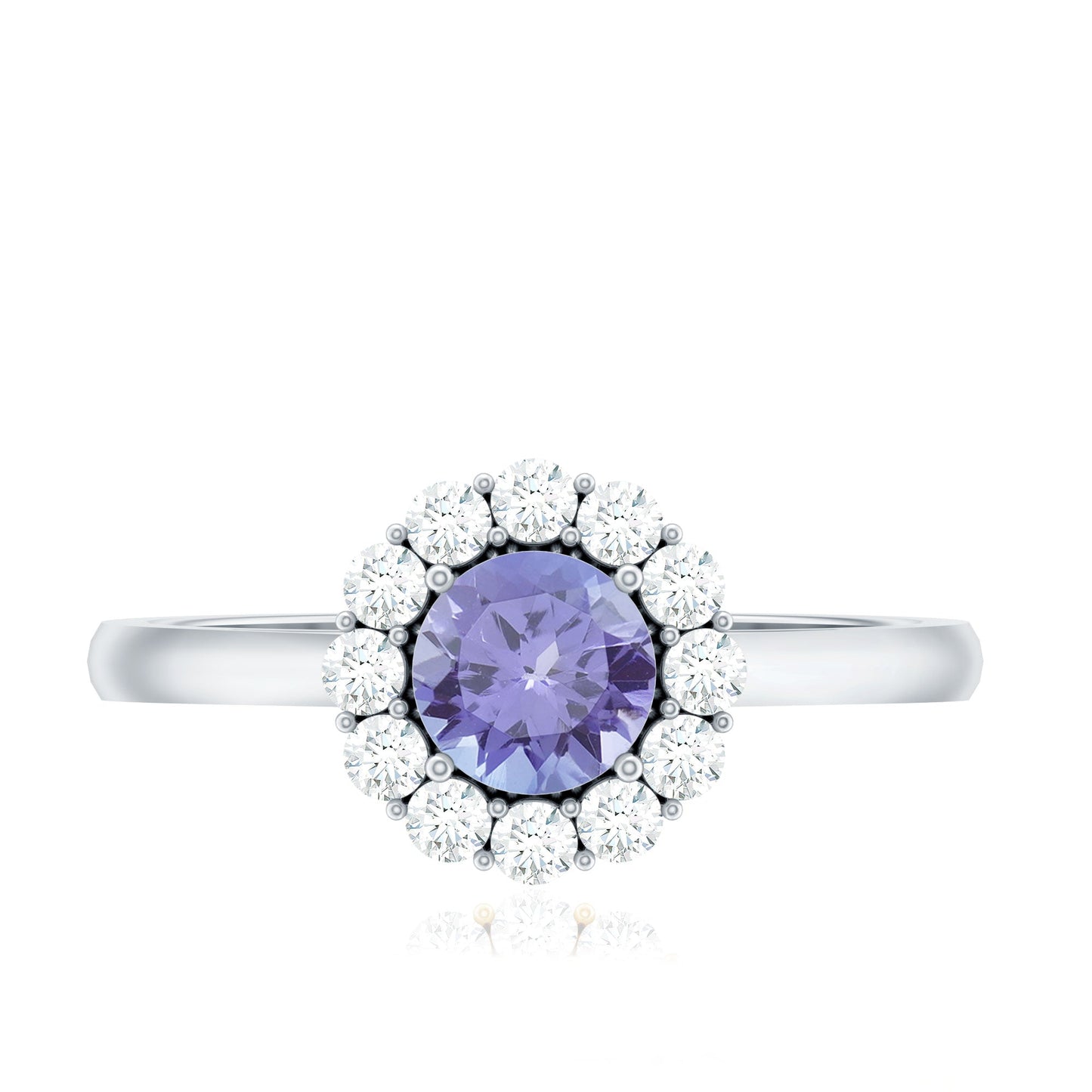 Genuine Tanzanite Classic Engagement Ring with Diamond Halo