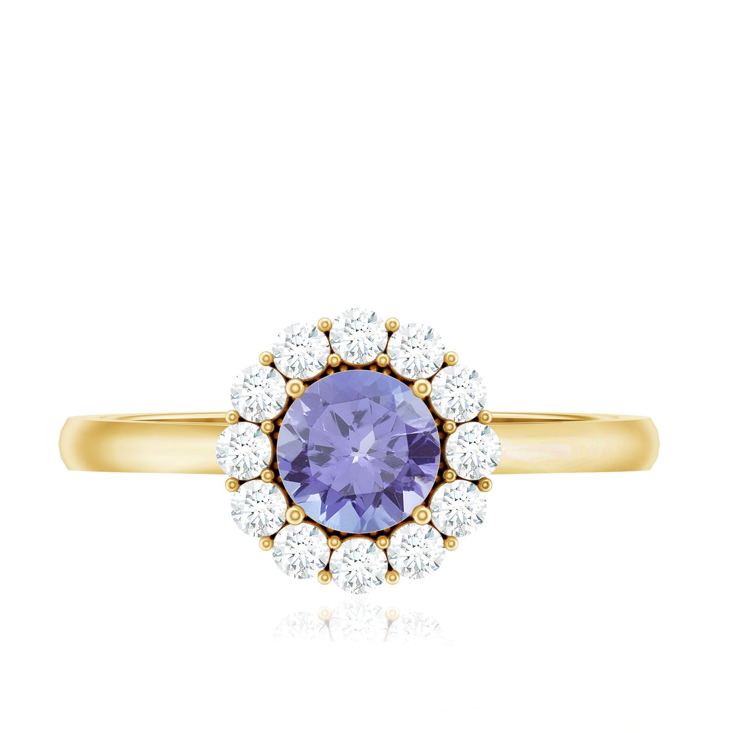 Genuine Tanzanite Classic Engagement Ring with Diamond Halo