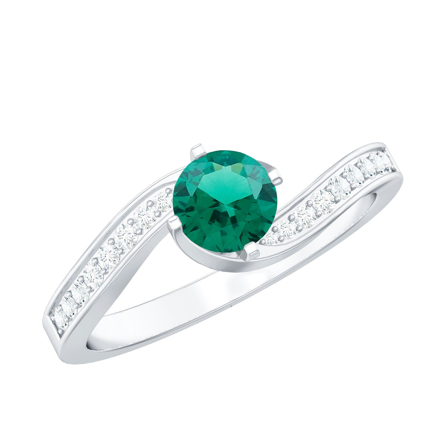 Certified 0.8 Carat Lab Grown Emerald Diamond Bypass Engagement Ring