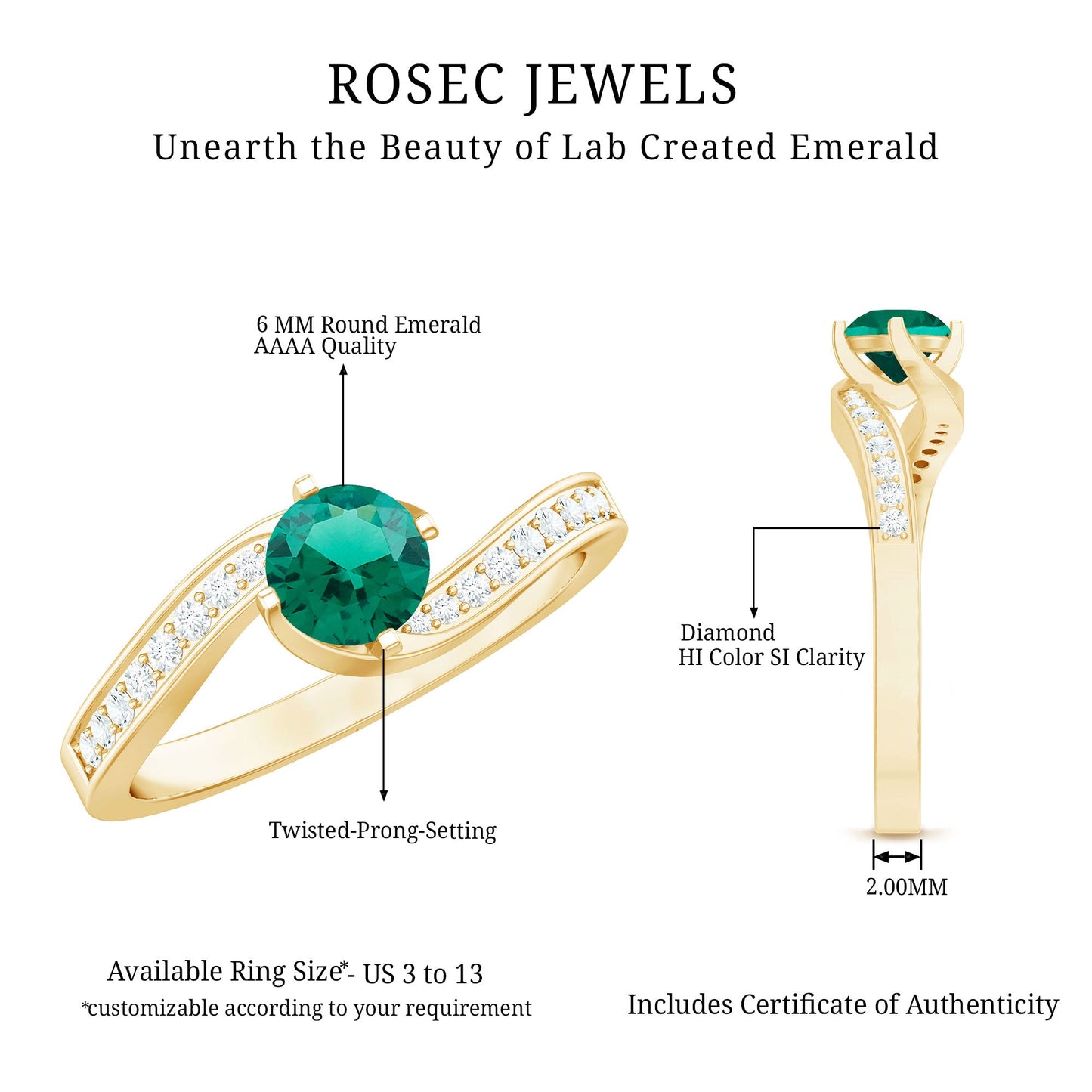 Certified 0.8 Carat Lab Grown Emerald Diamond Bypass Engagement Ring