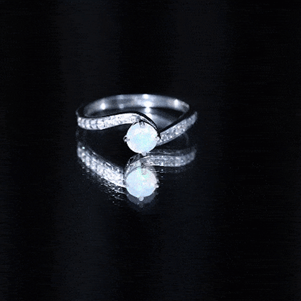 Natural Certified Ethiopian Opal Solitaire Promise Ring with Bypass Shank