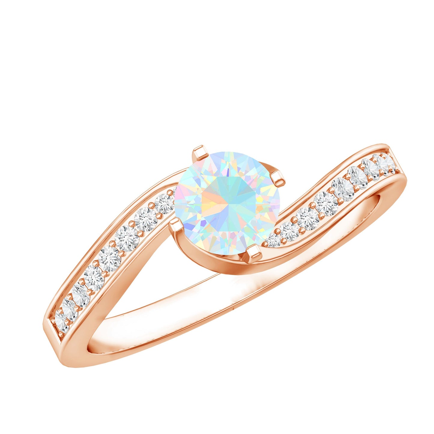 Natural Certified Ethiopian Opal Solitaire Promise Ring with Bypass Shank