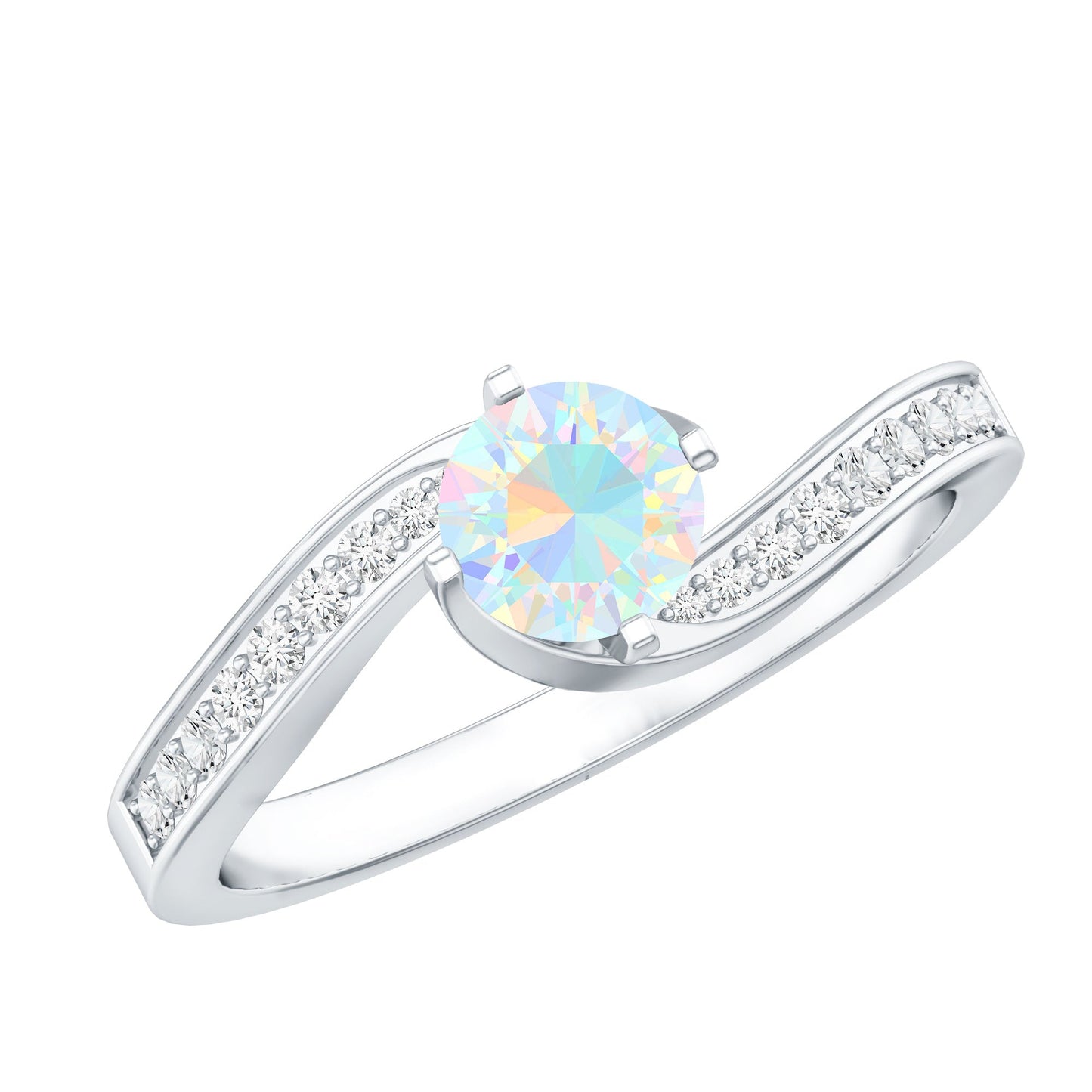 Natural Certified Ethiopian Opal Solitaire Promise Ring with Bypass Shank