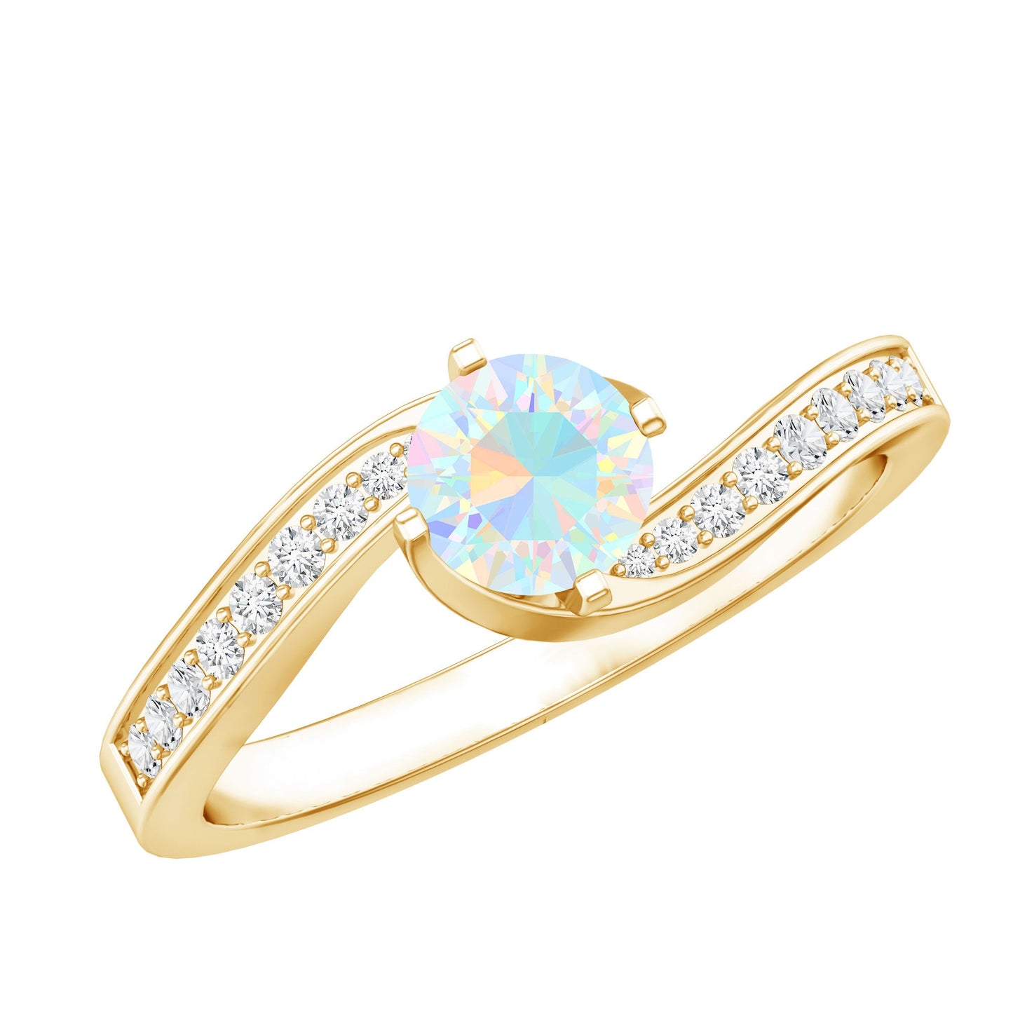 Natural Certified Ethiopian Opal Solitaire Promise Ring with Bypass Shank