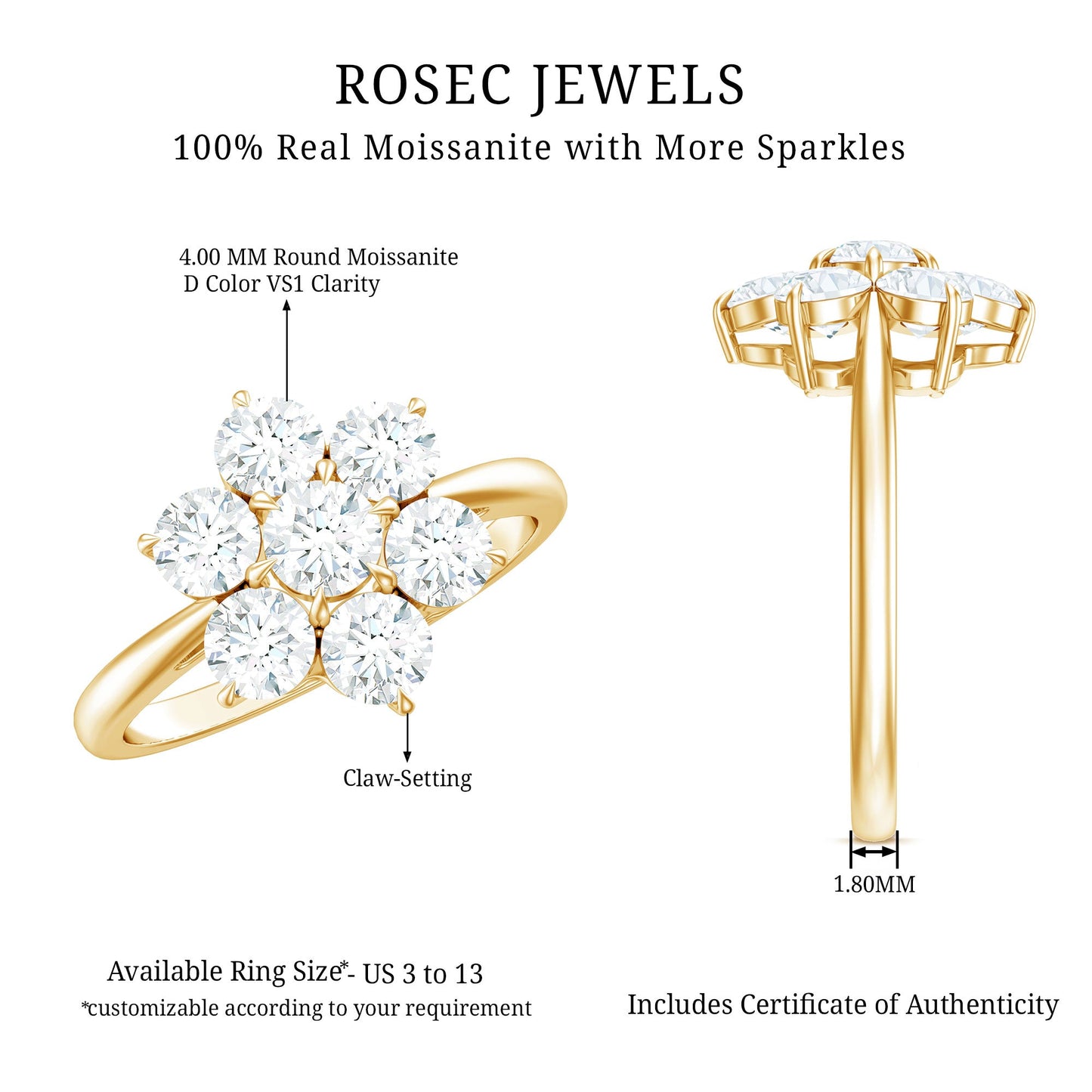 Certified Moissanite Beautiful Flower Engagement Ring