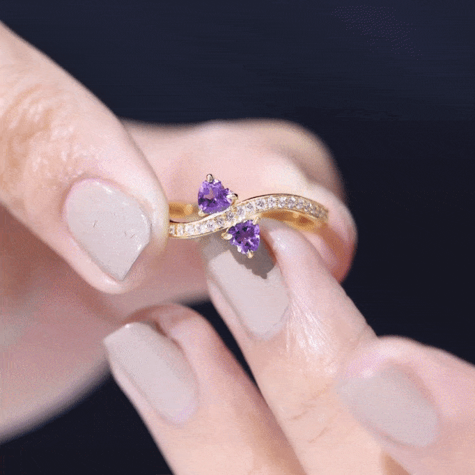 Natural Heart Shape Amethyst Toi Et Moi Engagement Ring with Diamond