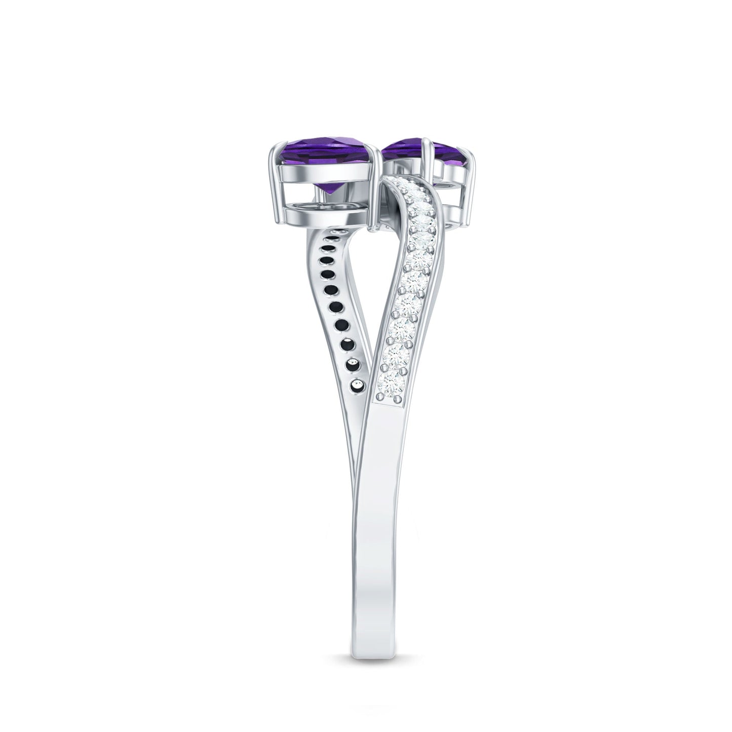 Natural Heart Shape Amethyst Toi Et Moi Engagement Ring with Diamond