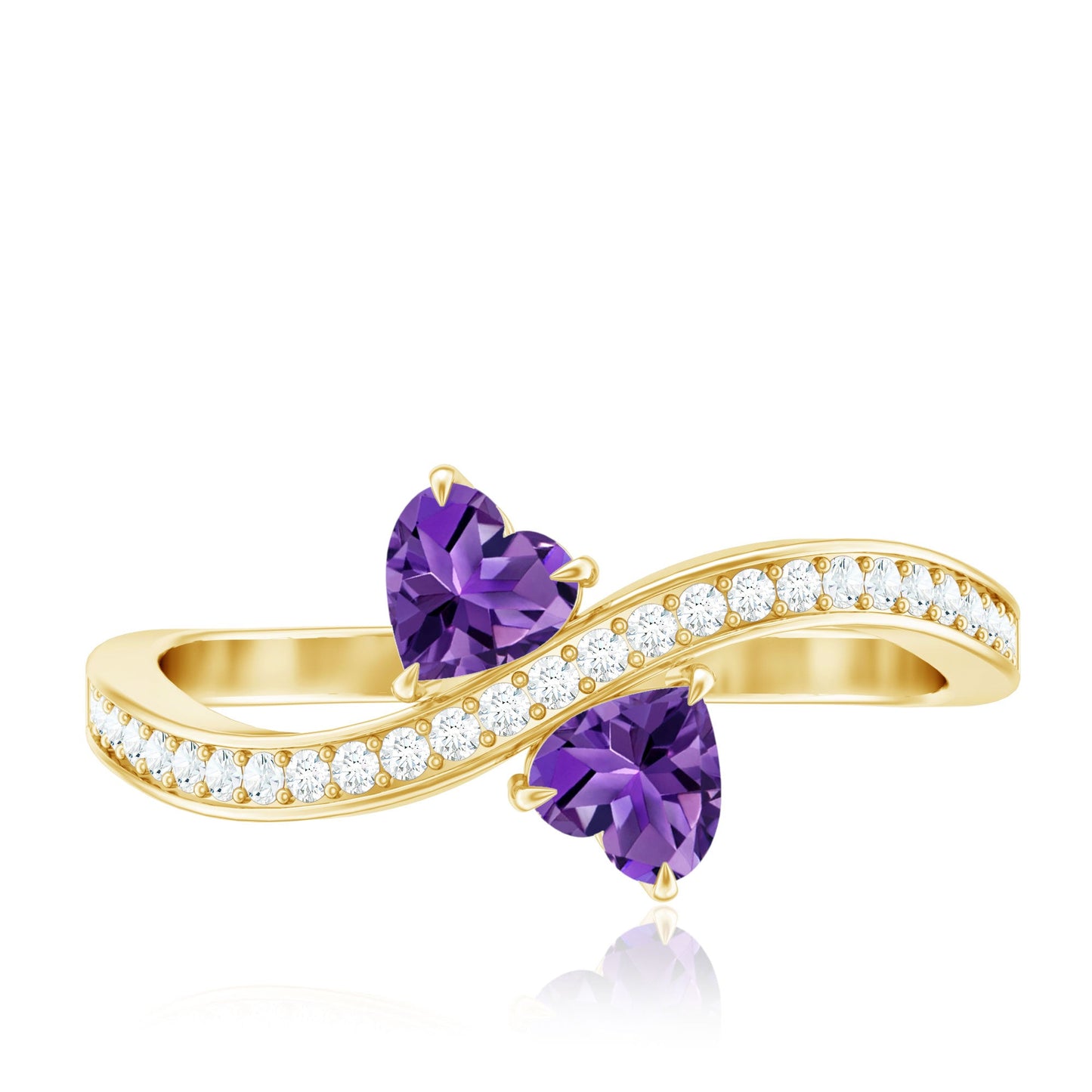 Natural Heart Shape Amethyst Toi Et Moi Engagement Ring with Diamond