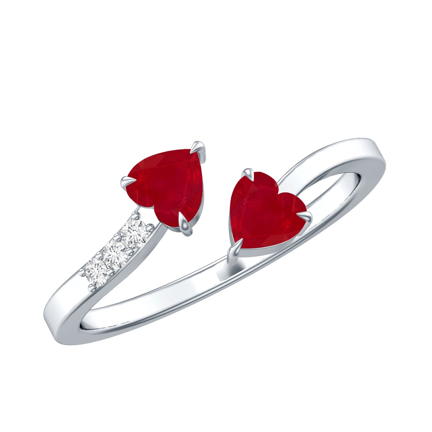 Real Heart Shape Ruby Toi Et Moi Promise Ring with Diamond