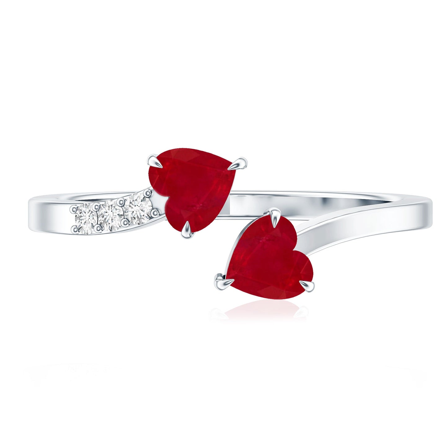 Real Heart Shape Ruby Toi Et Moi Promise Ring with Diamond