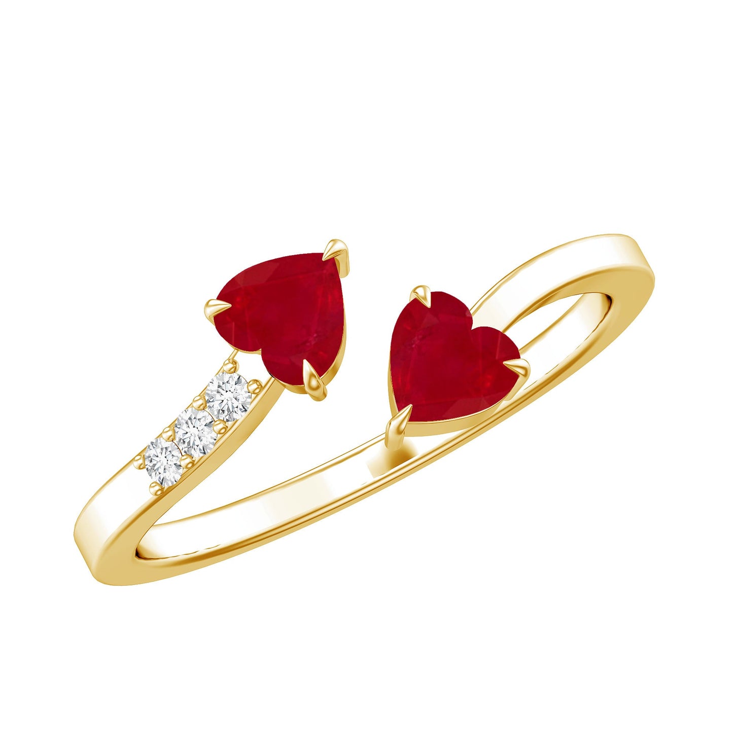 Real Heart Shape Ruby Toi Et Moi Promise Ring with Diamond