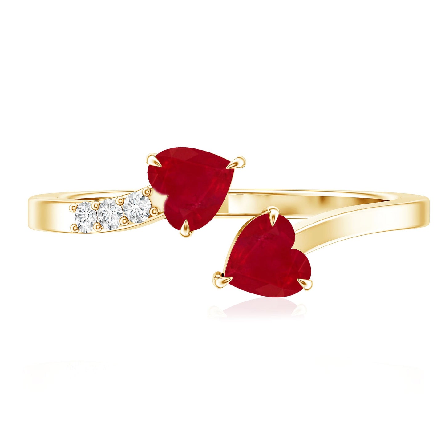 Real Heart Shape Ruby Toi Et Moi Promise Ring with Diamond