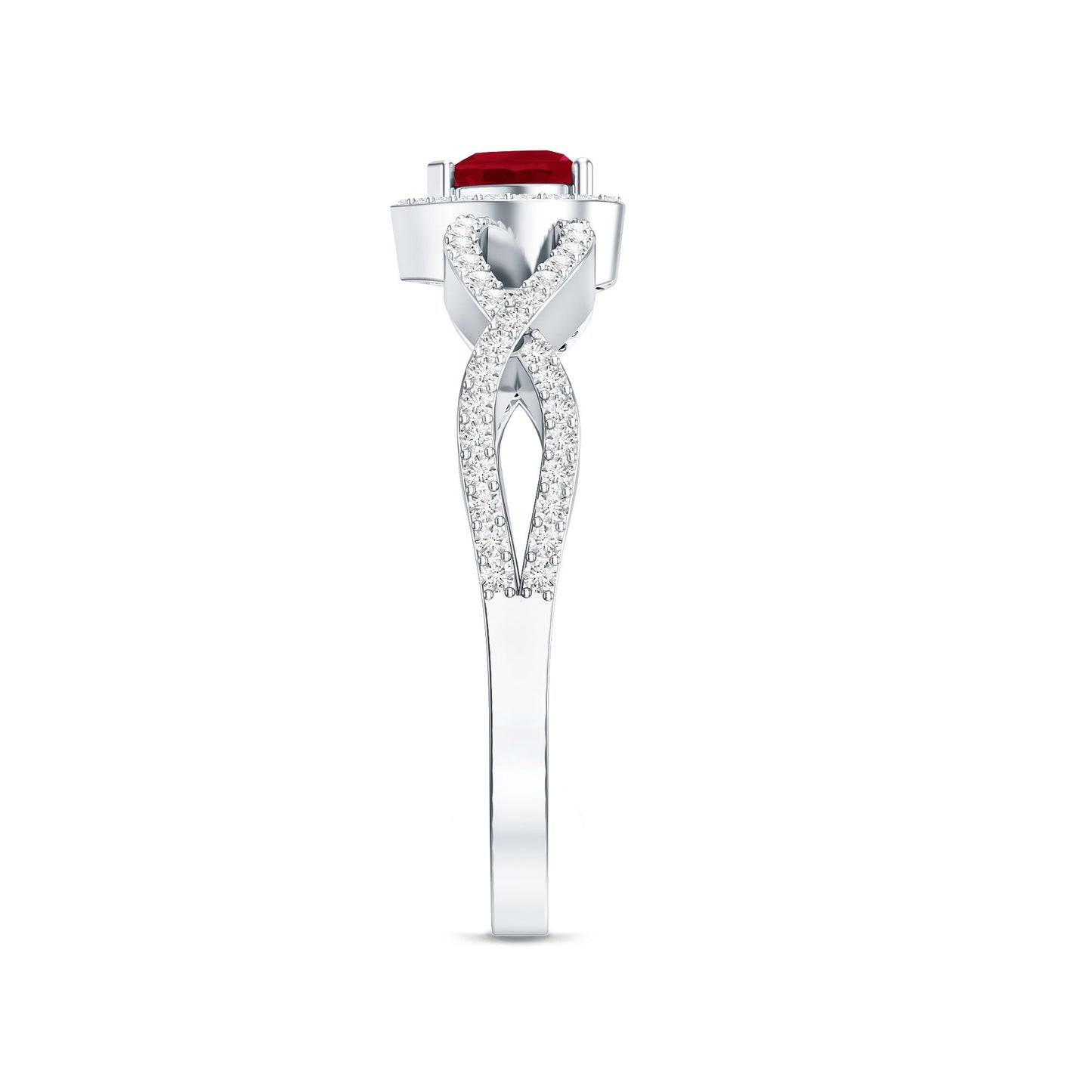Natural Ruby Heart Promise Ring with Diamond Crossover Shank
