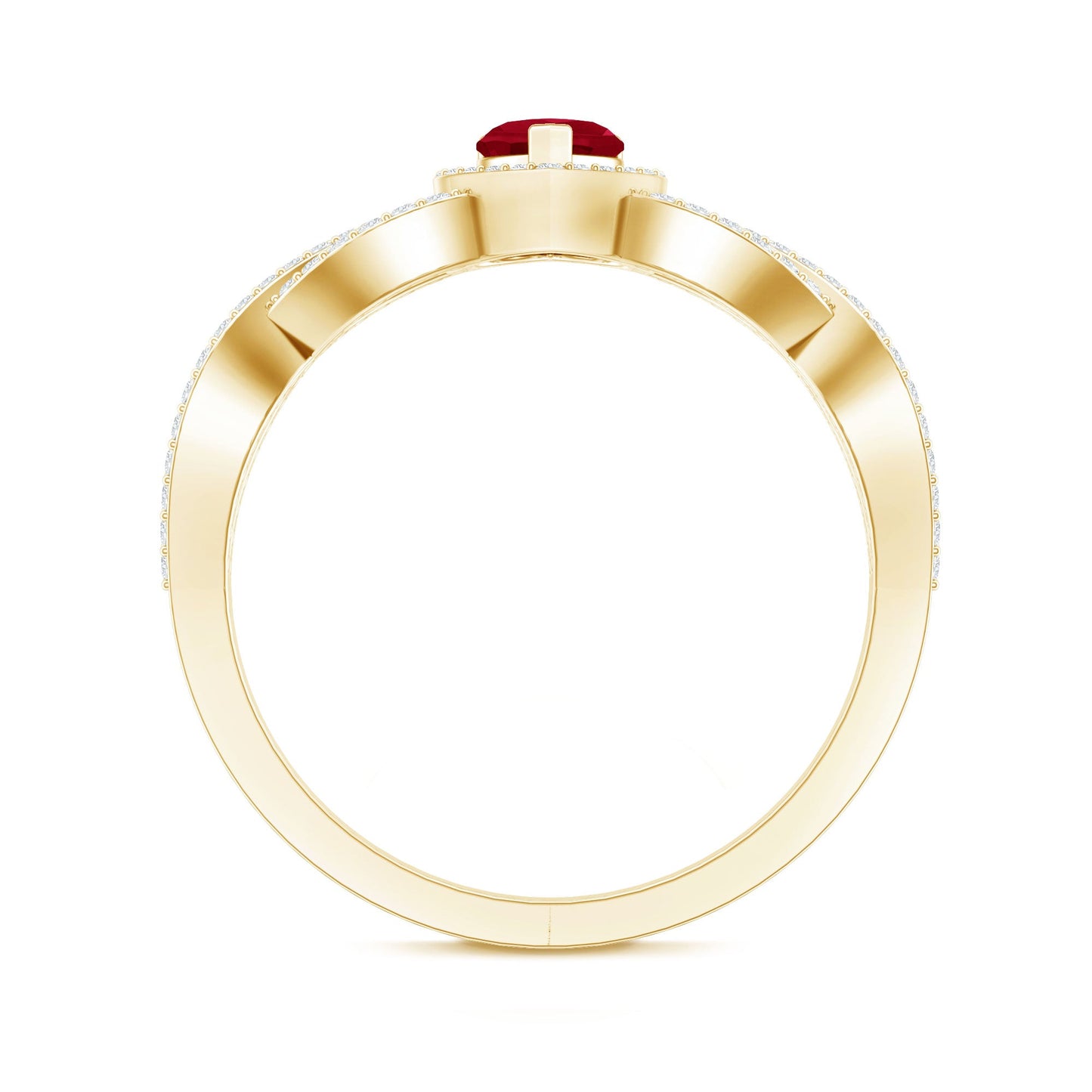 Natural Ruby Heart Promise Ring with Diamond Crossover Shank