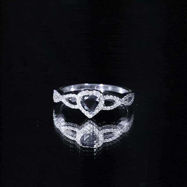 0.6 Carat Lab Grown Black and White Diamond Heart Engagement Ring with Crossover Shank