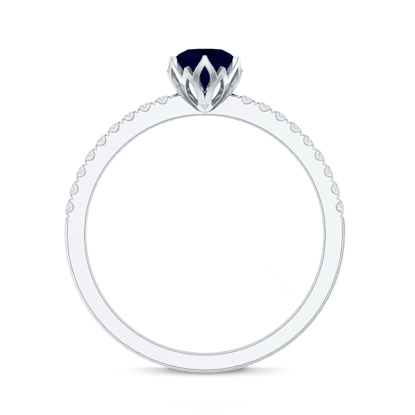 Lotus Basket Set 0.9 Carat Blue Sapphire Solitaire Promise Ring with Diamond