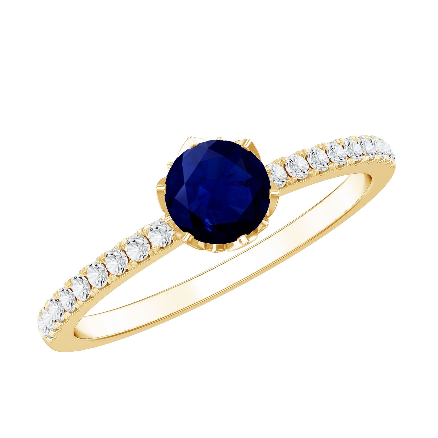 Lotus Basket Set 0.9 Carat Blue Sapphire Solitaire Promise Ring with Diamond