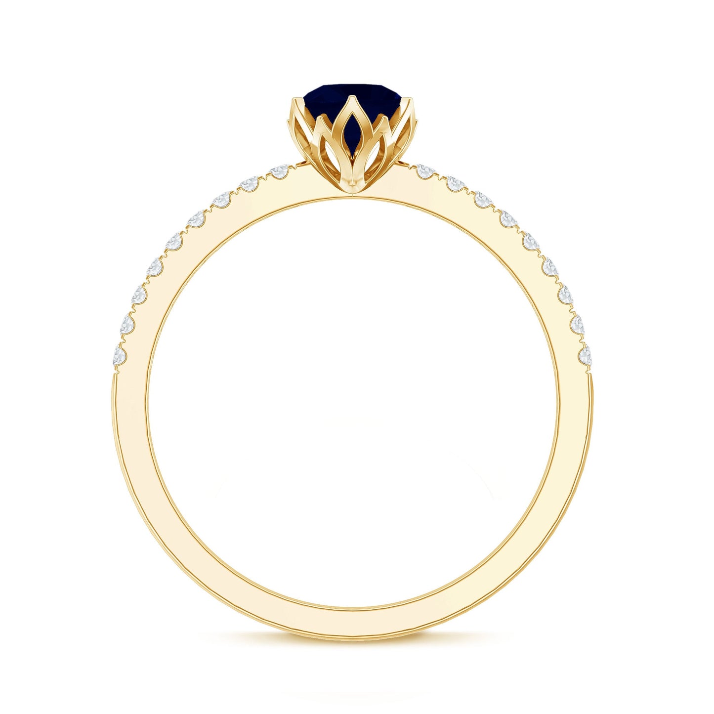 Lotus Basket Set 0.9 Carat Blue Sapphire Solitaire Promise Ring with Diamond