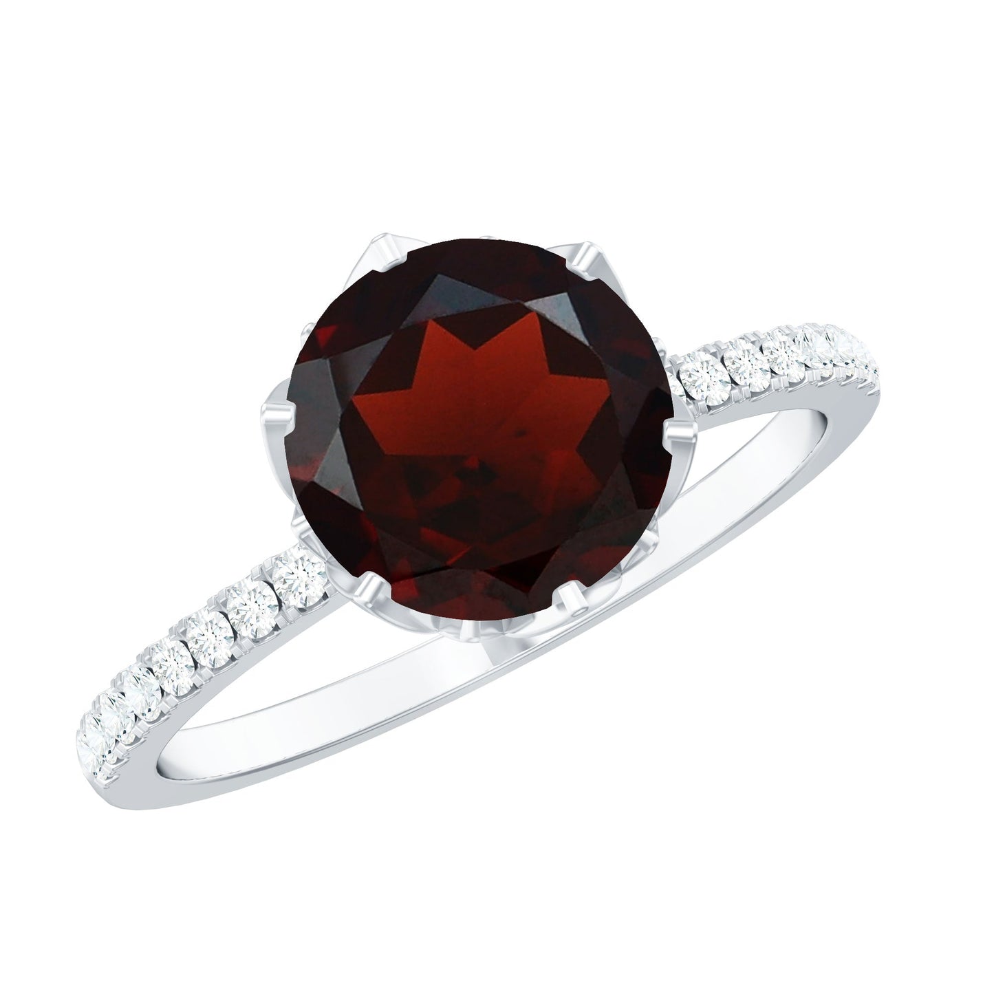 Natural 2.3 Carat Garnet Solitaire Engagement Ring with Diamond