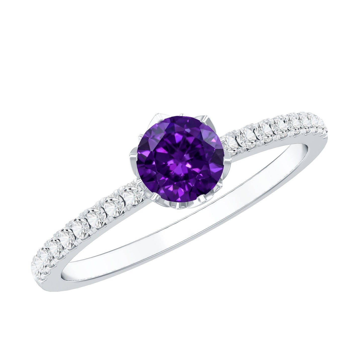 Genuine Amethyst Diamond Promise Ring for Women