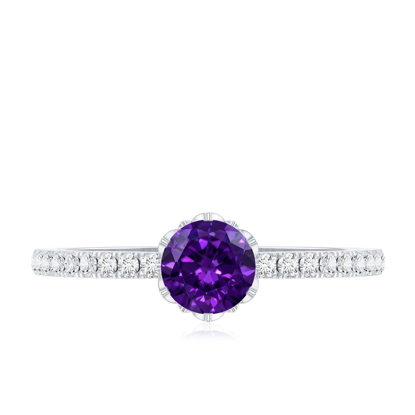Genuine Amethyst Diamond Promise Ring for Women