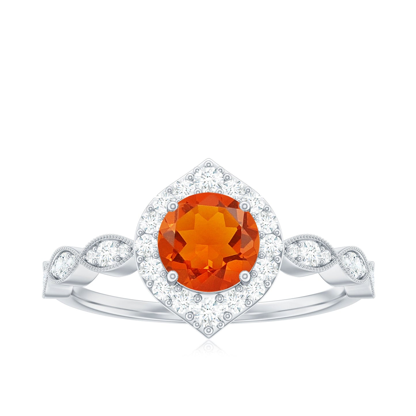 Vintage Style Fire Opal Engagement Ring with Diamond Accent