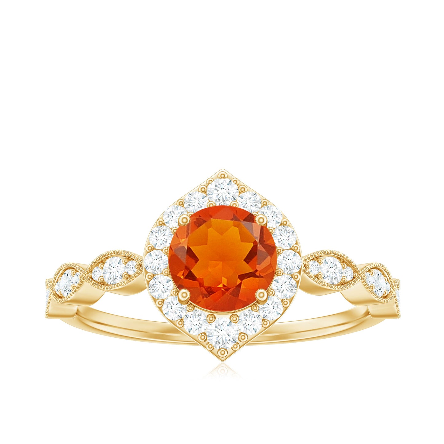 Vintage Style Fire Opal Engagement Ring with Diamond Accent