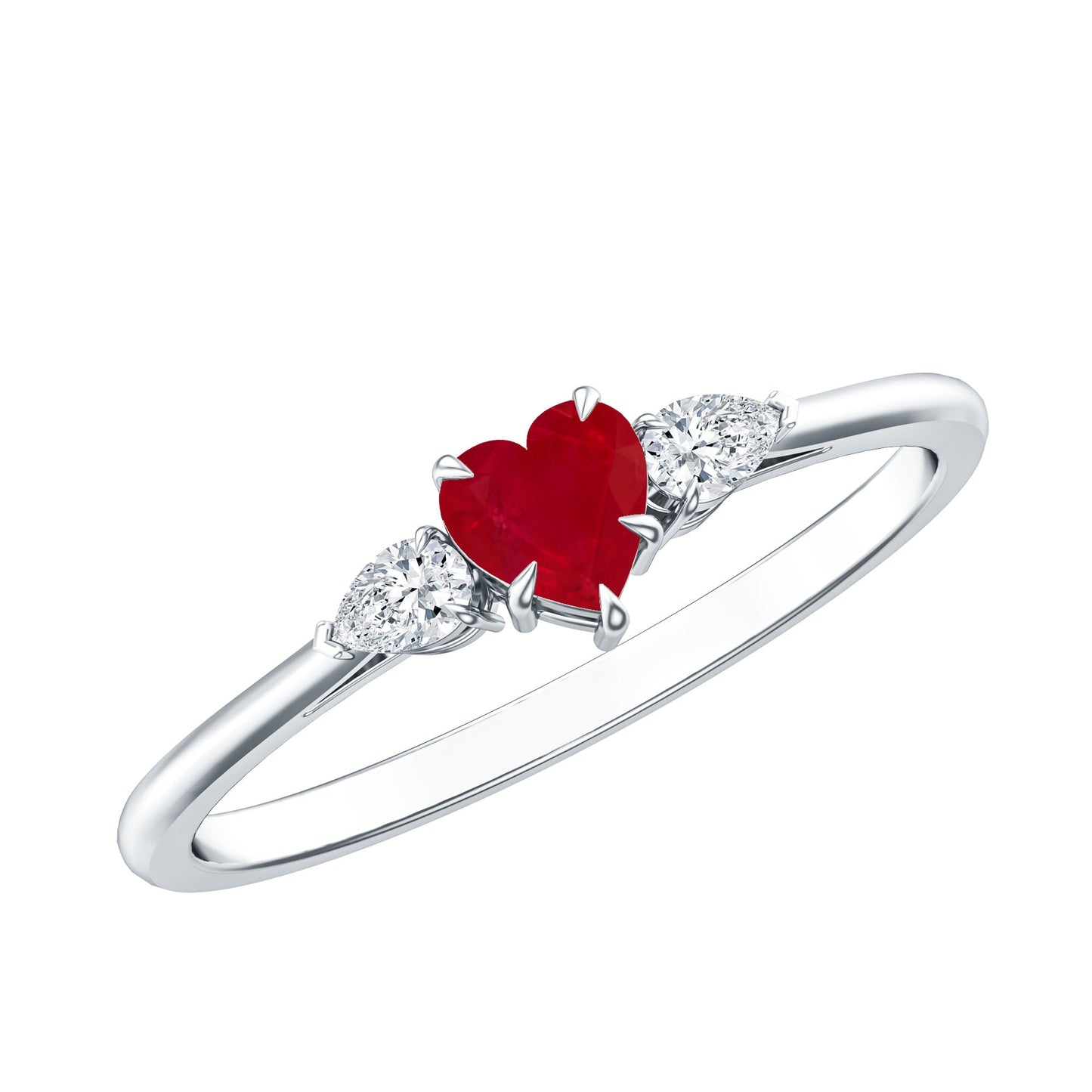 Natural 0.6 Carat Heart Shape Ruby Diamond 3 Stone Promise Ring