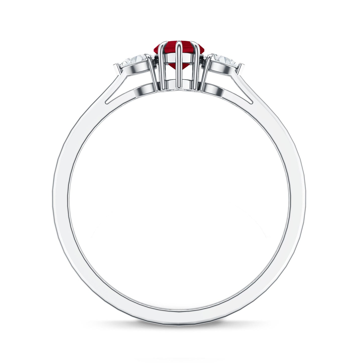 Natural 0.6 Carat Heart Shape Ruby Diamond 3 Stone Promise Ring