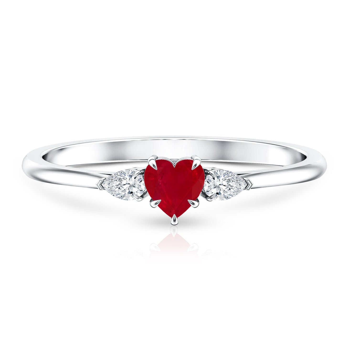 Natural 0.6 Carat Heart Shape Ruby Diamond 3 Stone Promise Ring