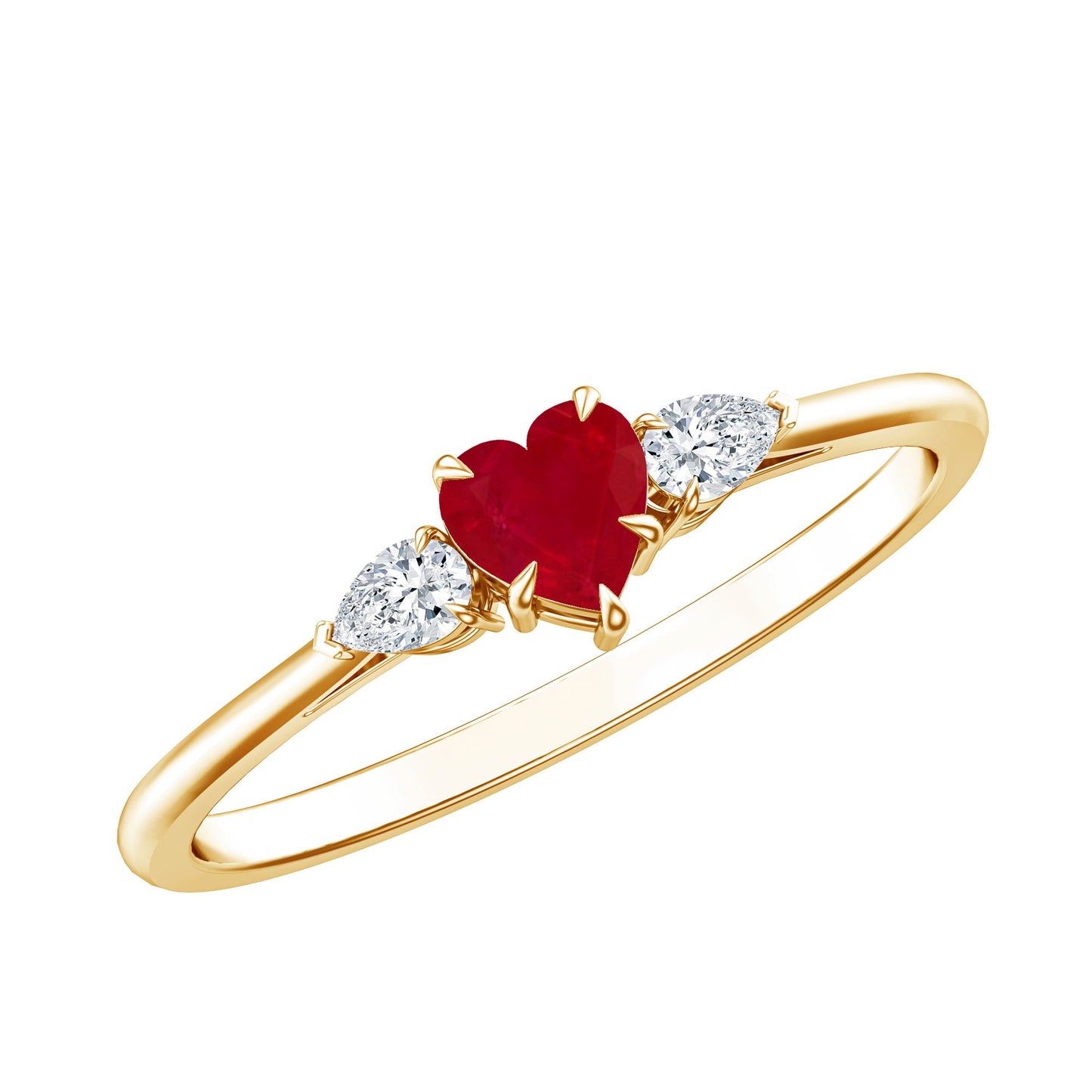 Natural 0.6 Carat Heart Shape Ruby Diamond 3 Stone Promise Ring