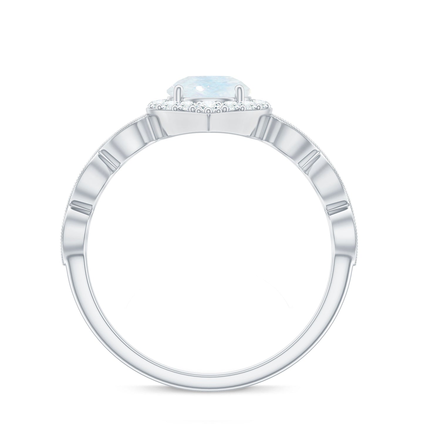 Vintage Style Moonstone Engagement Ring with Diamond Accent