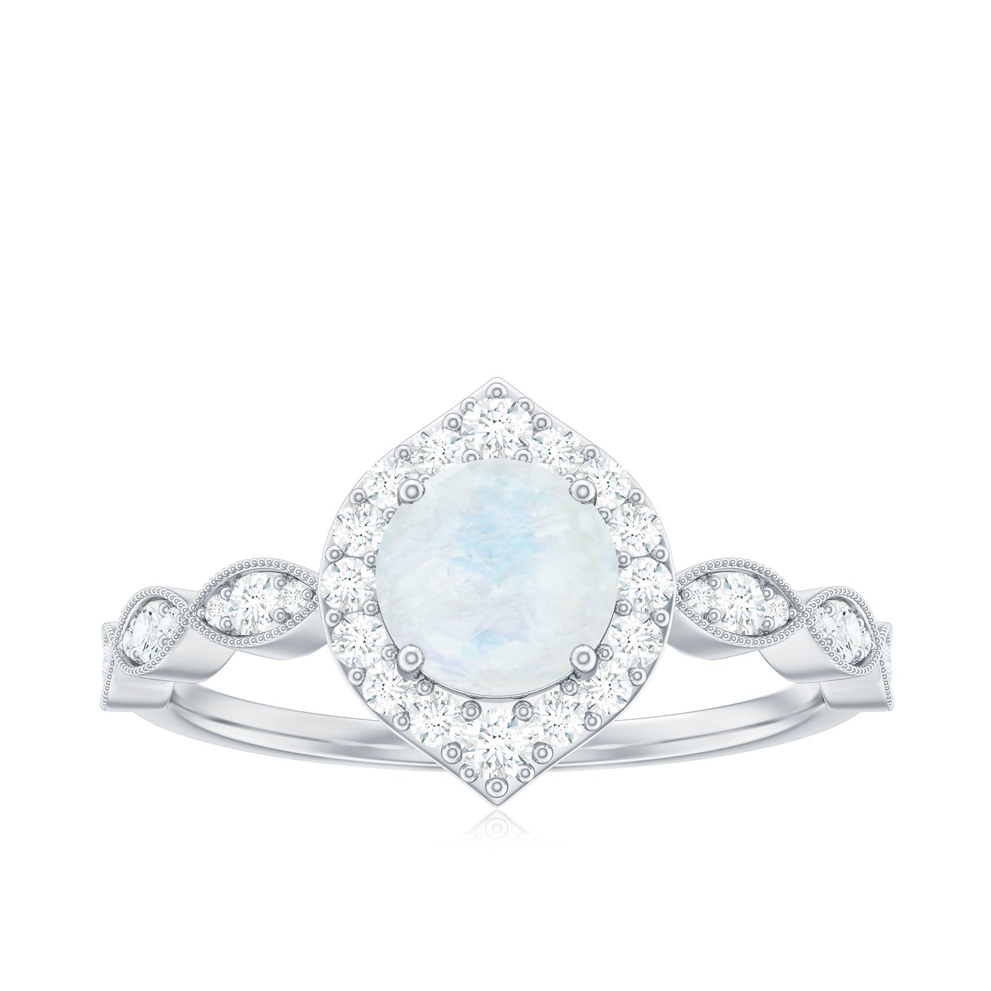 Vintage Style Moonstone Engagement Ring with Diamond Accent