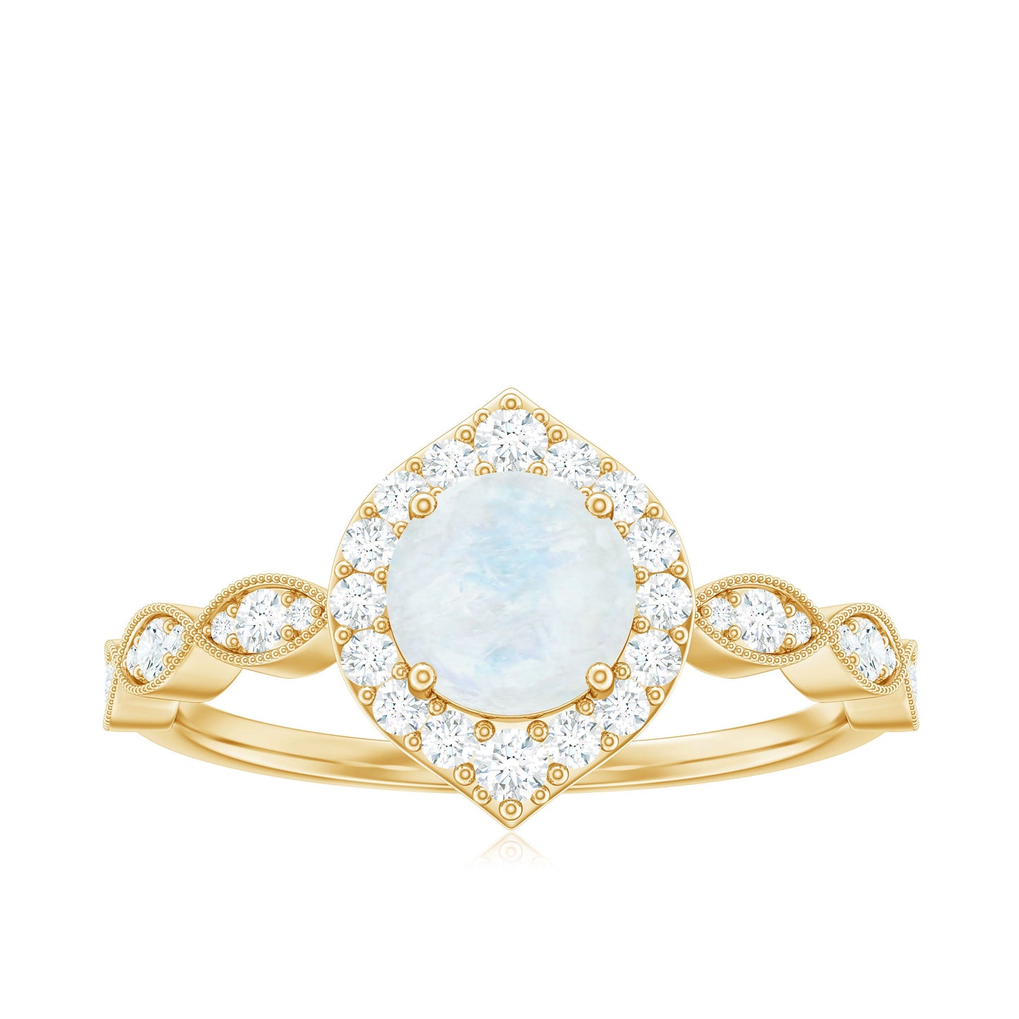 Vintage Style Moonstone Engagement Ring with Diamond Accent