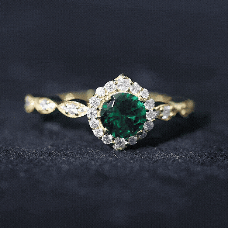 Lab Created Emerald Vintage Style Engagement Ring With Diamonds