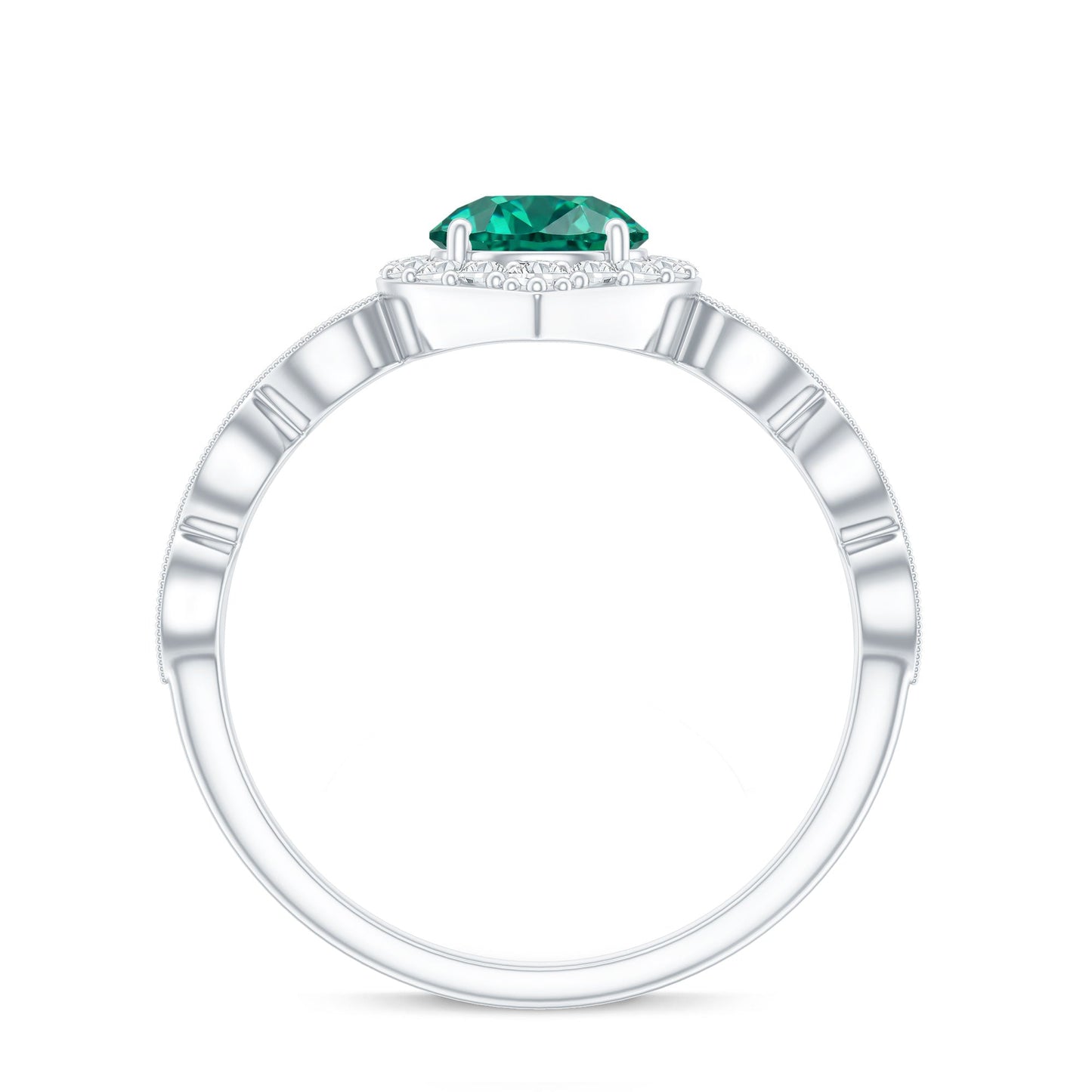 Lab Created Emerald Vintage Style Engagement Ring With Diamonds