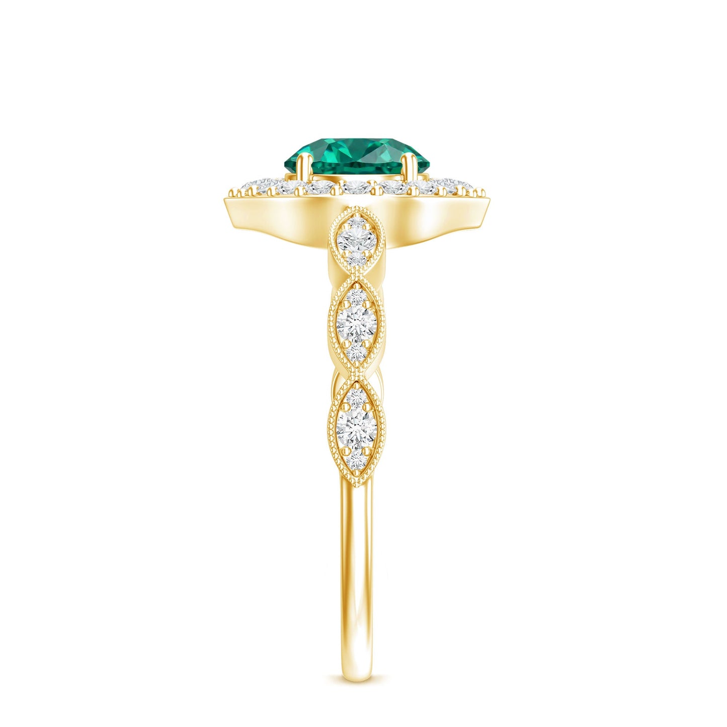 Lab Created Emerald Vintage Style Engagement Ring With Diamonds