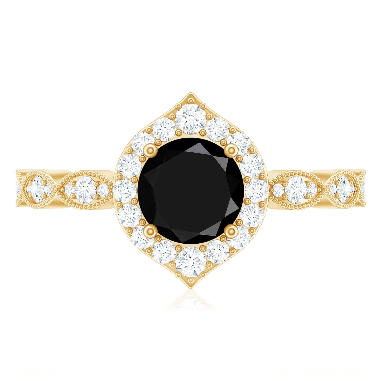 Vintage Black Spinel Engagement Ring with Diamond Halo